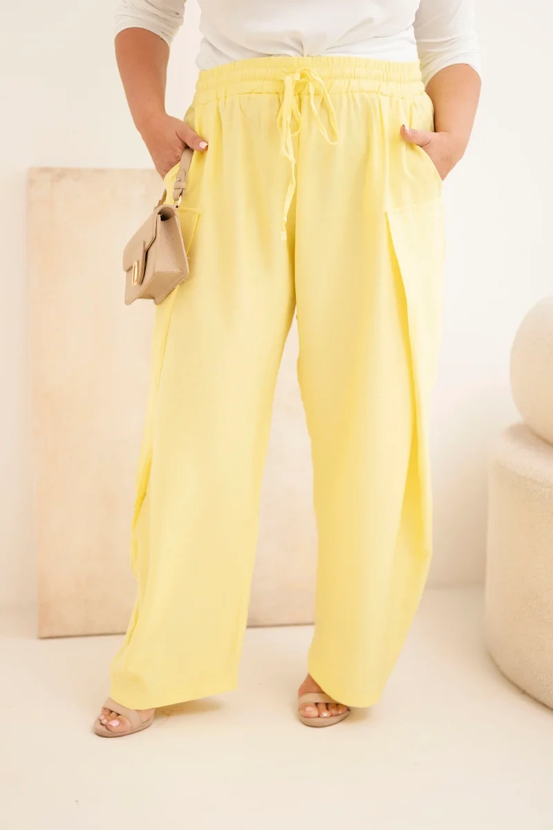 Plus size nohavice Kesi so širokou nohavicou žlté