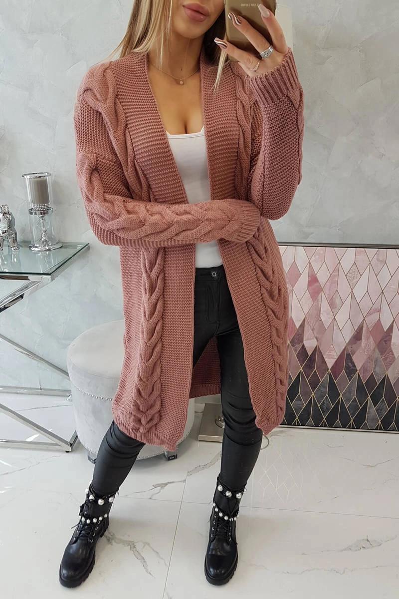 Cardigan sweater braid dark pink