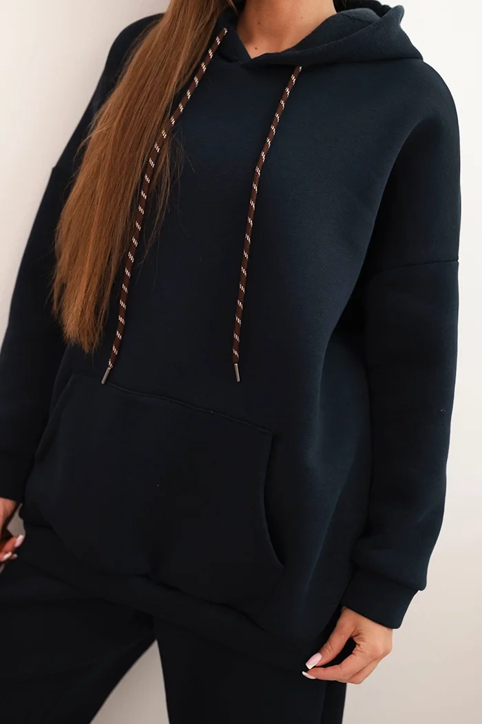 Kesi Włoski Women's warm cotton tracksuit with a hood navy blue