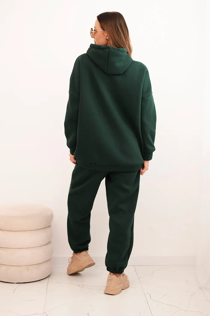 Kesi Włoski Women&#039;s insulated cotton tracksuit with a hood dark green