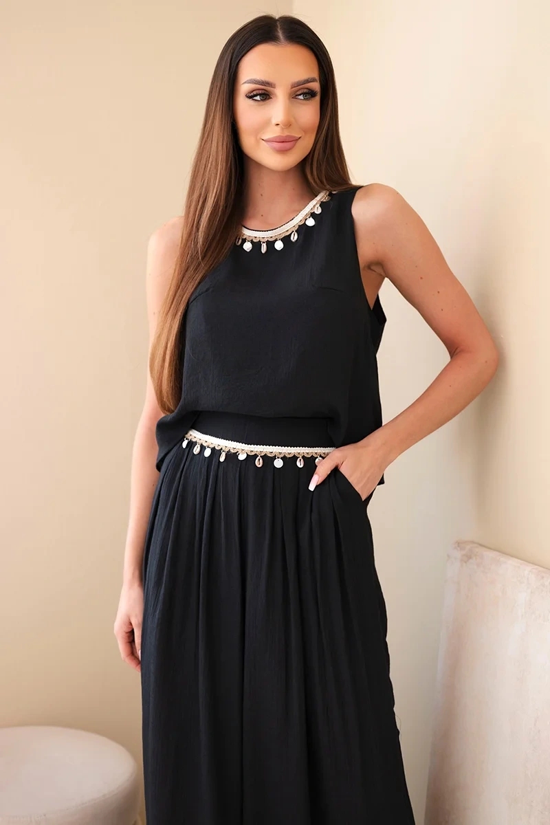 Dámský viskozový set s topem a širokými kalhotami