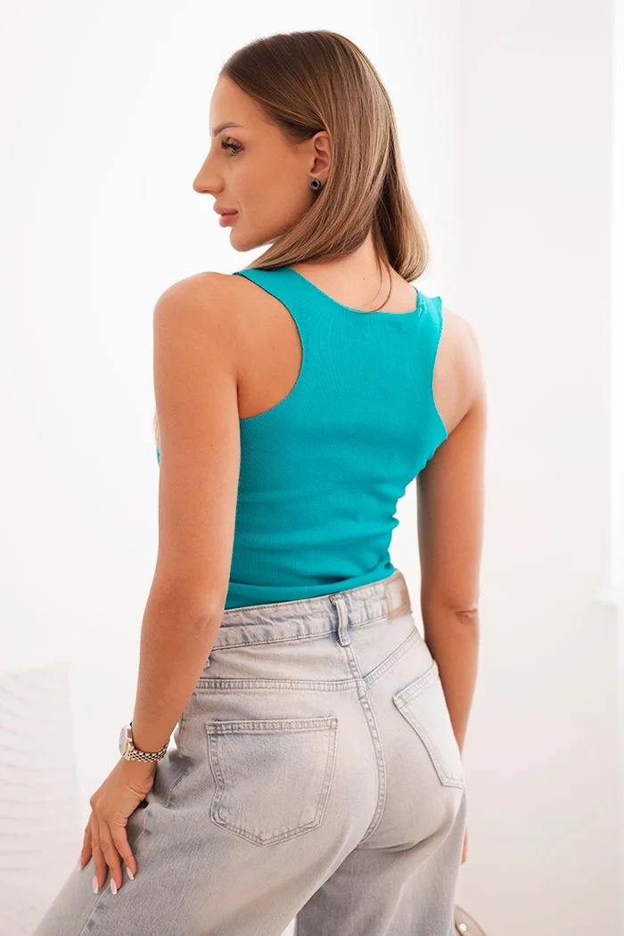 Kesi Women's ribbed tank top with decorative patch dark mint
