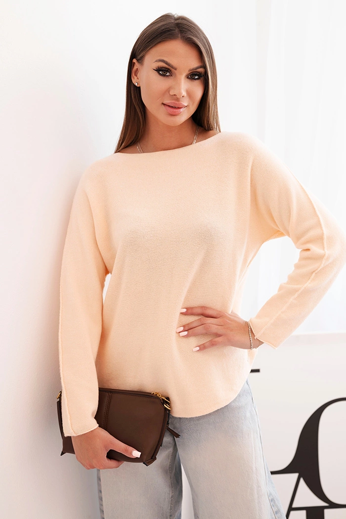 Kesi Włoski Dámsky sveter z viskózy s dlhým rukávom a okrúhlym výstrihom marhuľový