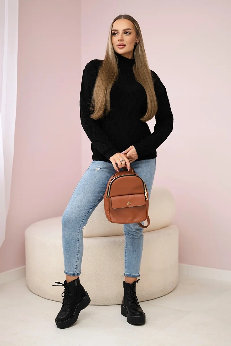 Sweater with decorative knitting in black color