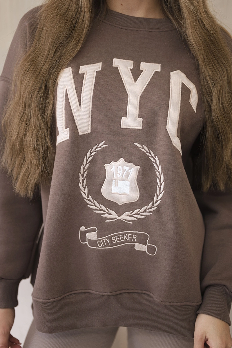 Cotton set of insulated sweatshirt + leggings brown