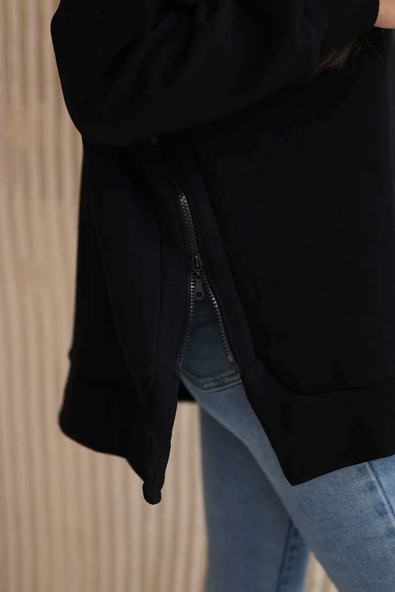 Insulated sweatshirt with side zipper black