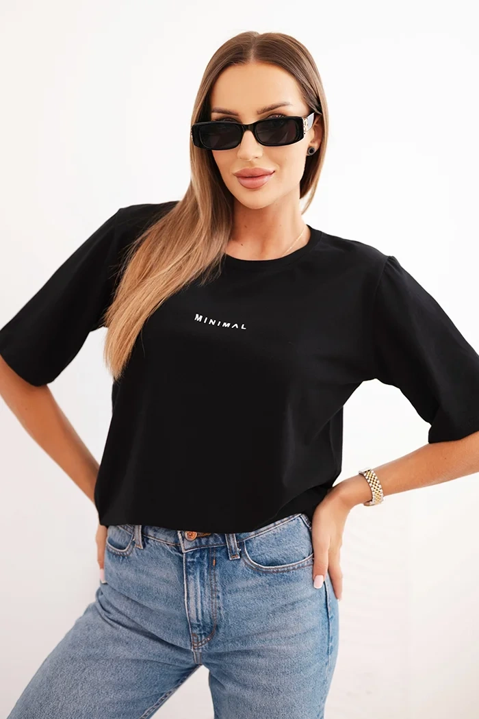 Polski Women's cotton blouse with Minimal print black