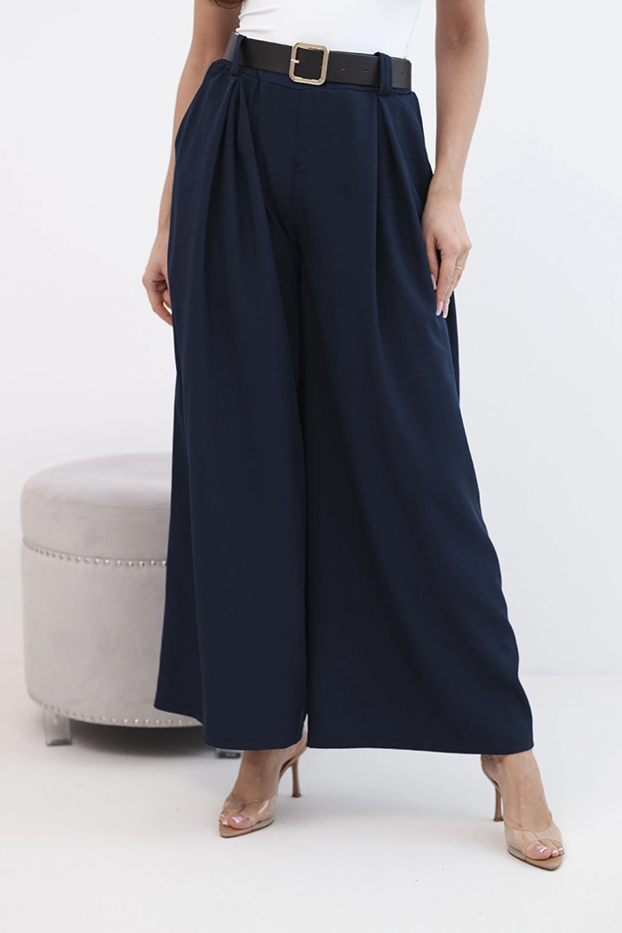 Kesi Włoski Women's wide-leg trousers with a belt navy blue