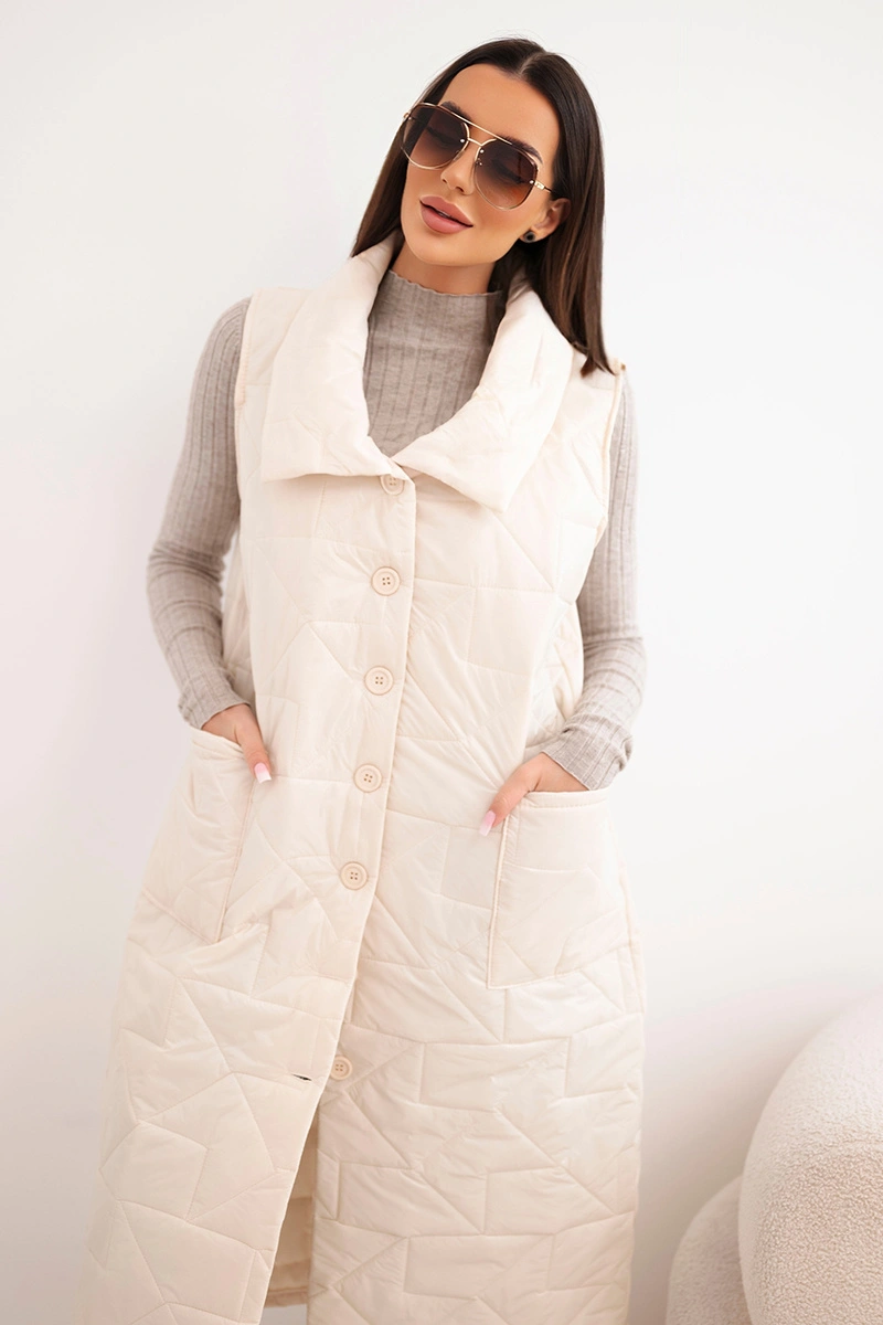 Дълъг дамски ватиран елек Kesi с джобове