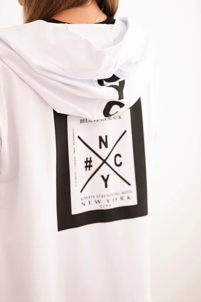 Oversize white cape with hood