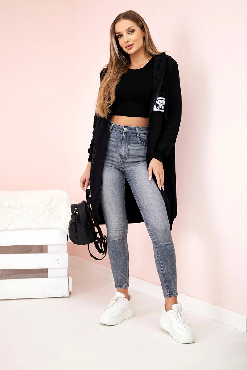 Kesi Women&#039;s longer sweatshirt with hood and zipper black
