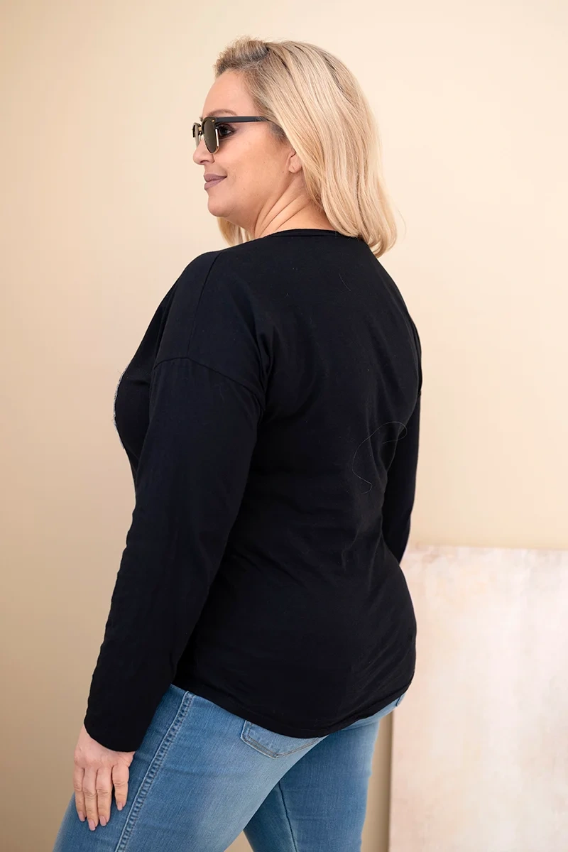 Kesi Włoski Dámska blúzka Plus Size s potlačou a predĺženým zadkom čierna