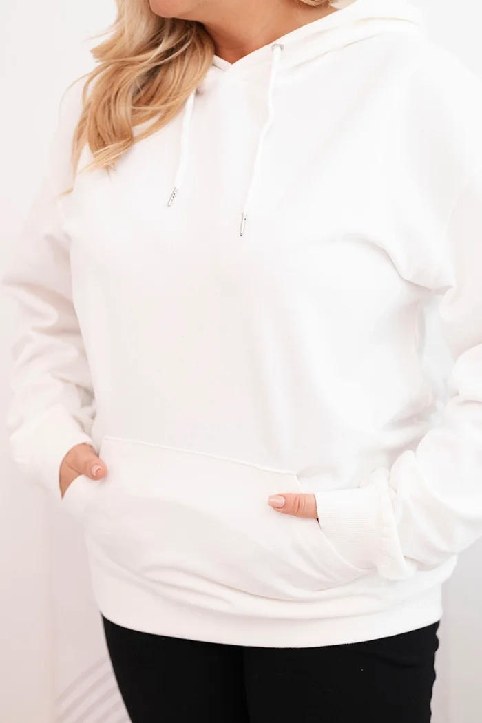 Kesi Włoski Women's Plus Size Loop Sweatshirt with Hood and Kangaroo Pocket white