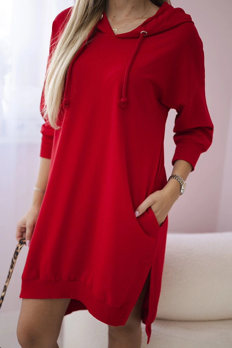Red hooded dress with a long back