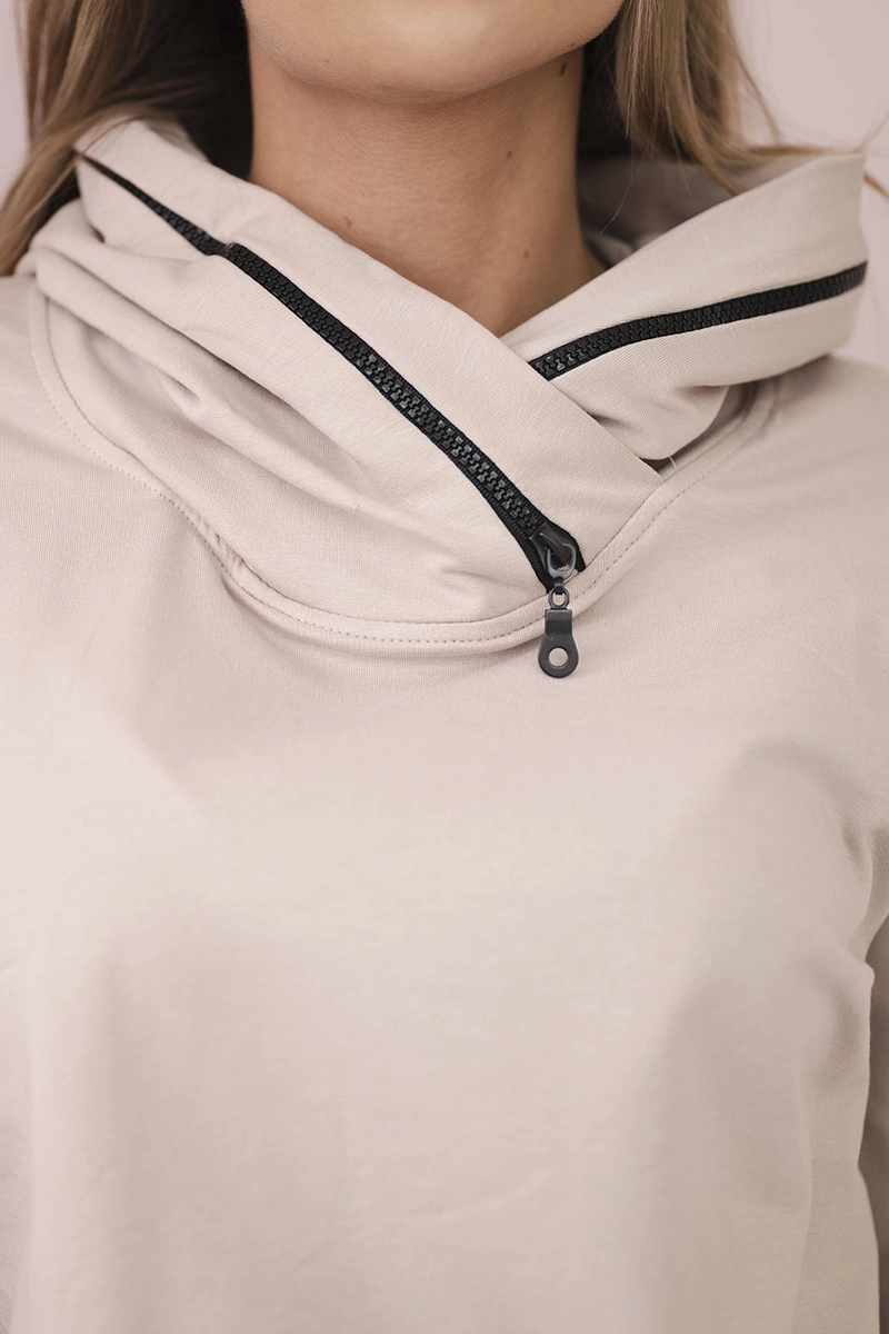 Kesi Women&#039;s sweatshirt with a zipper on the hood beige