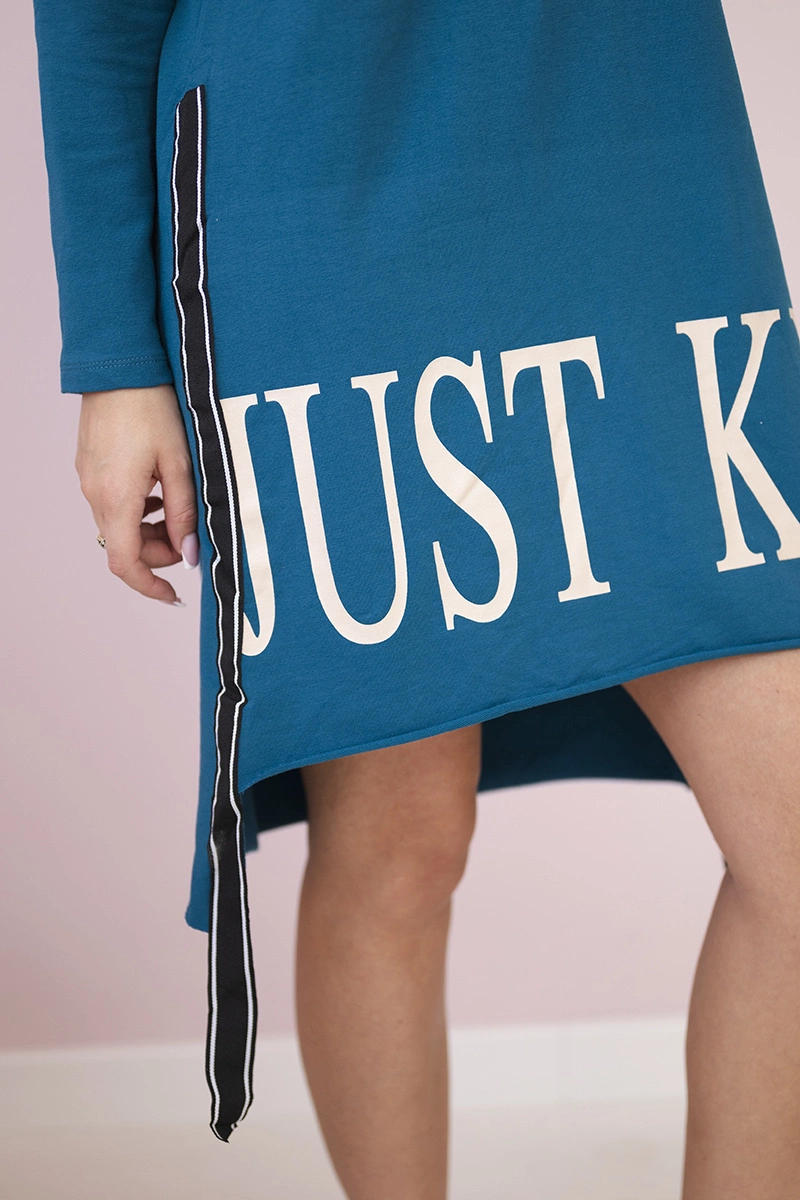 Hooded dress with navy print