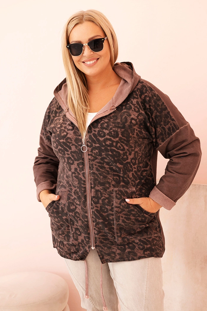 Kesi Włoski Women&#039;s Plus Size zip-up hoodie distressed brown