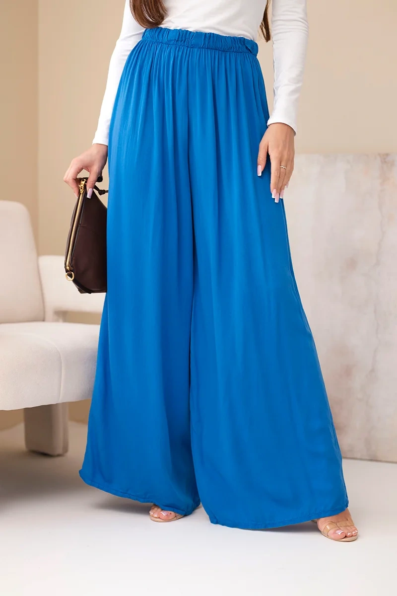 Dámské široké viskózové kalhoty s elastickým pasem