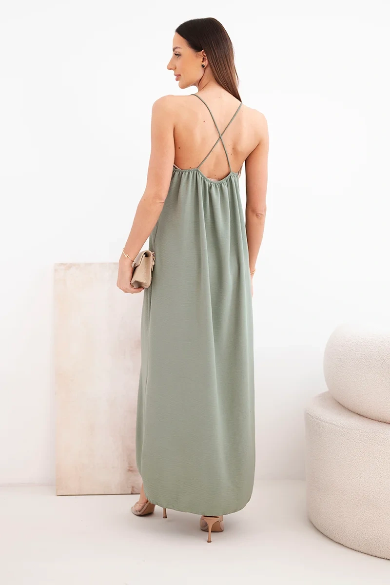 Long dress with straps light khaki