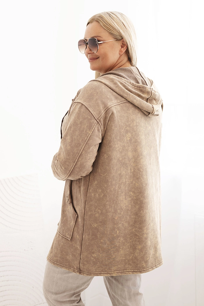 Kesi Włoski Women's Plus Size distressed hoodie with pockets camel