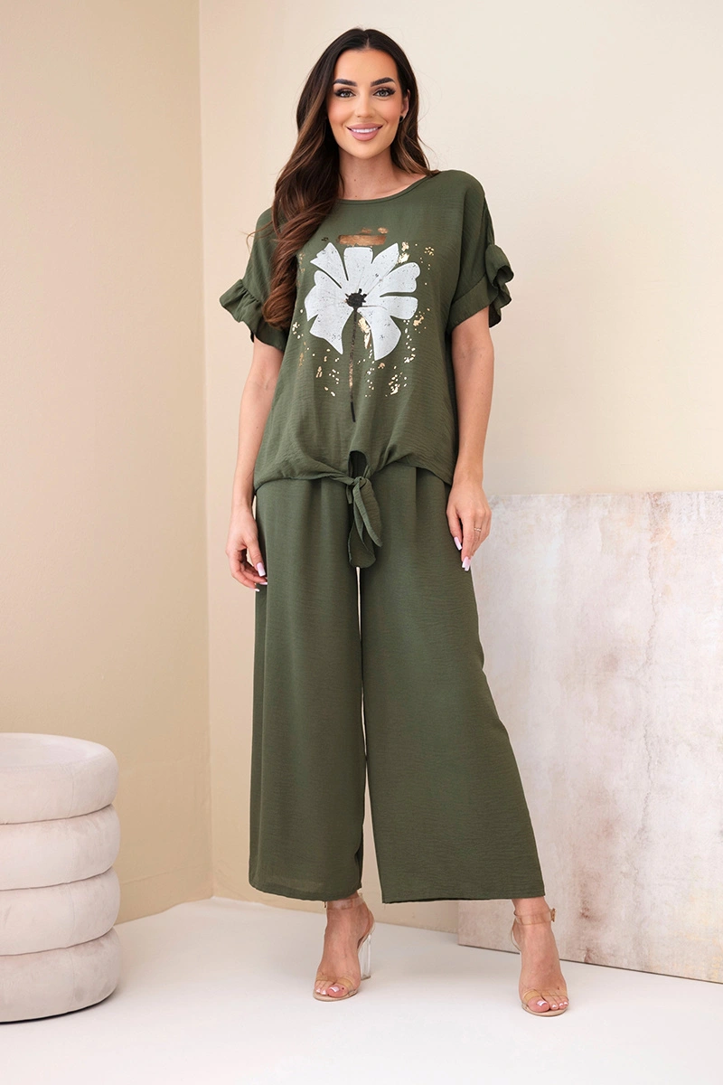 Дамски комплект от вискоза с флорална блуза и панталон