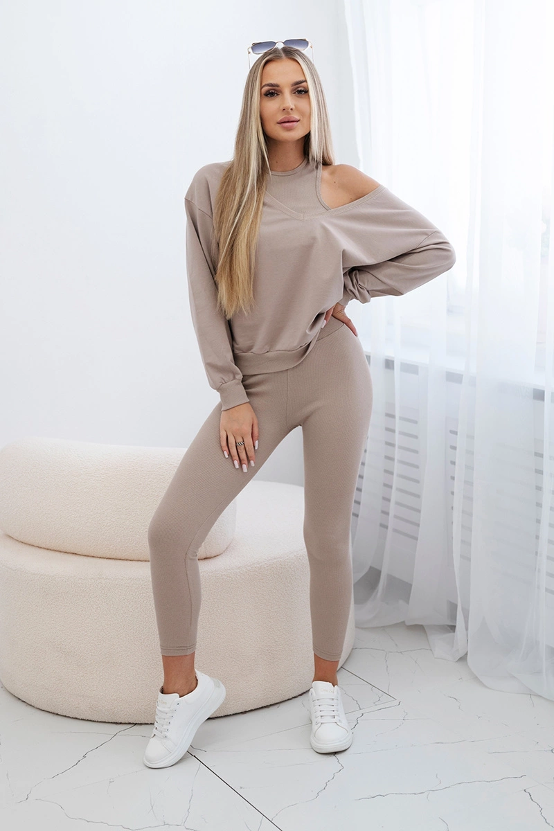 3-piece set sweatshirt + top + leggings dark beige