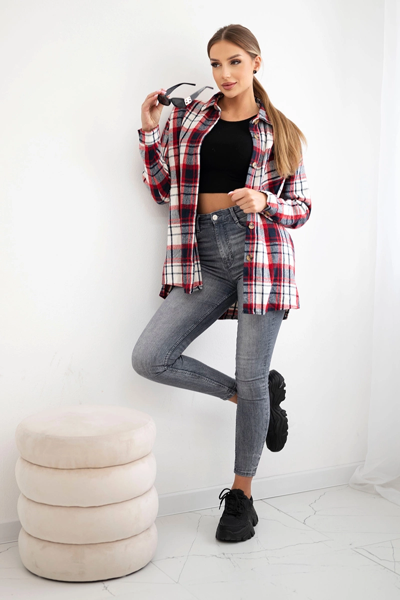 Kesi Women&#039;s checked shirt with long sleeves and pocket red