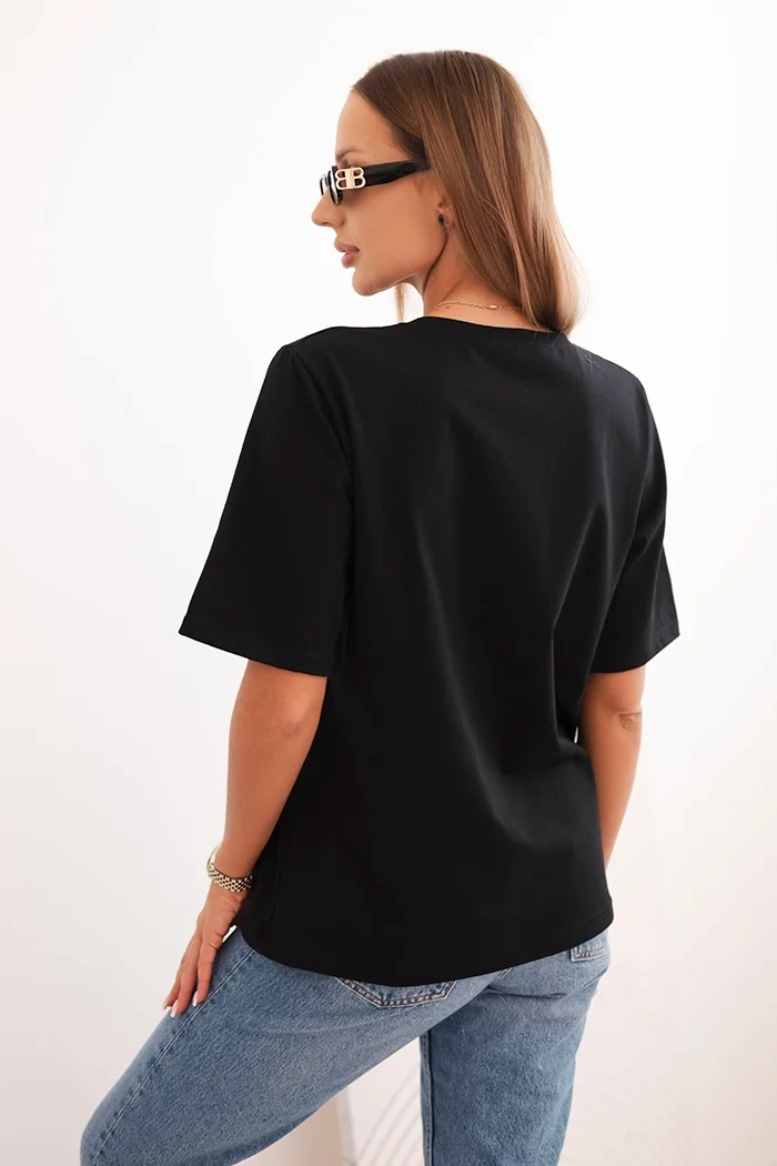 Polski Women's cotton blouse with Minimal print black