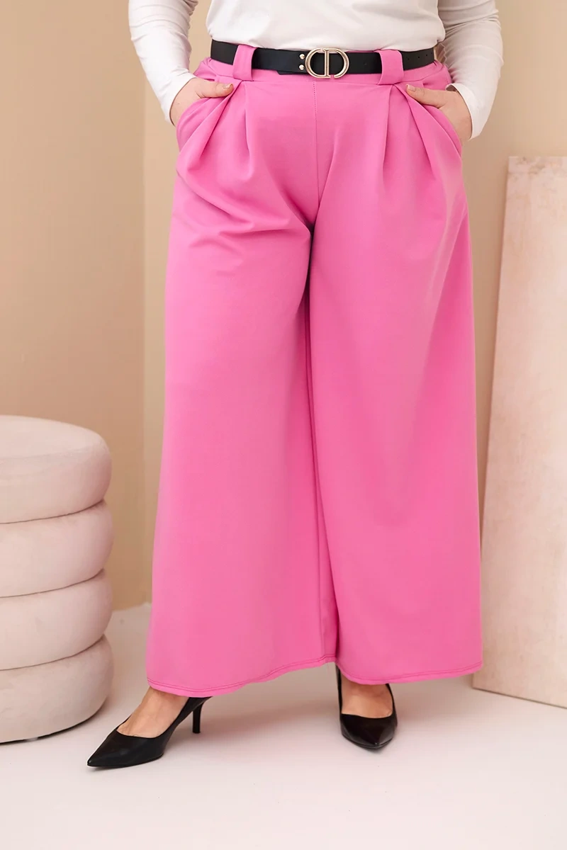 Kesi Plus Size kalhoty s páskem, růžové