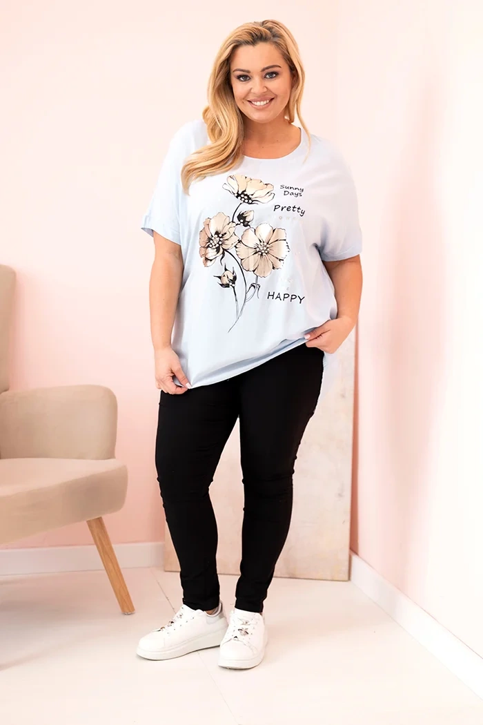 Kesi Włoski Plus Size women's blouse made of viscose with floral print and inscription blue