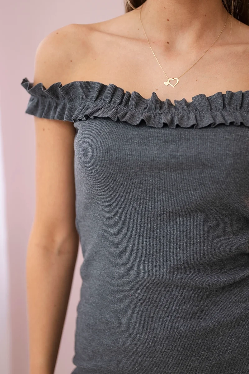 Shoulder dress with graphite ruffles