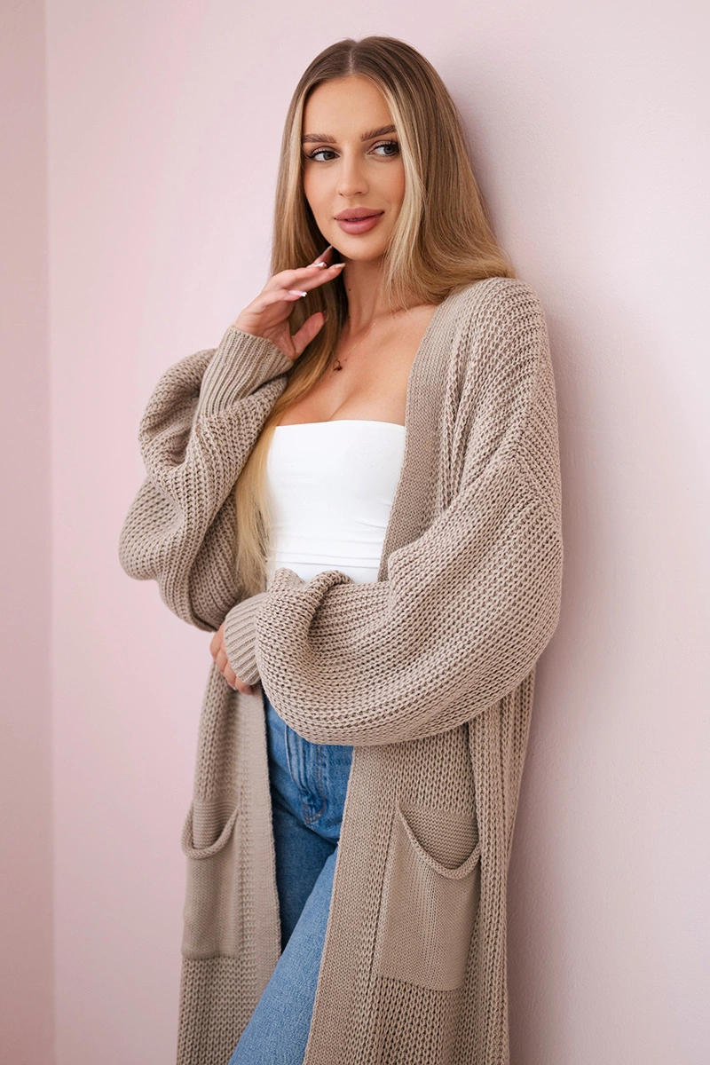 Kesi Włoski Sweater long cardigan dark beige