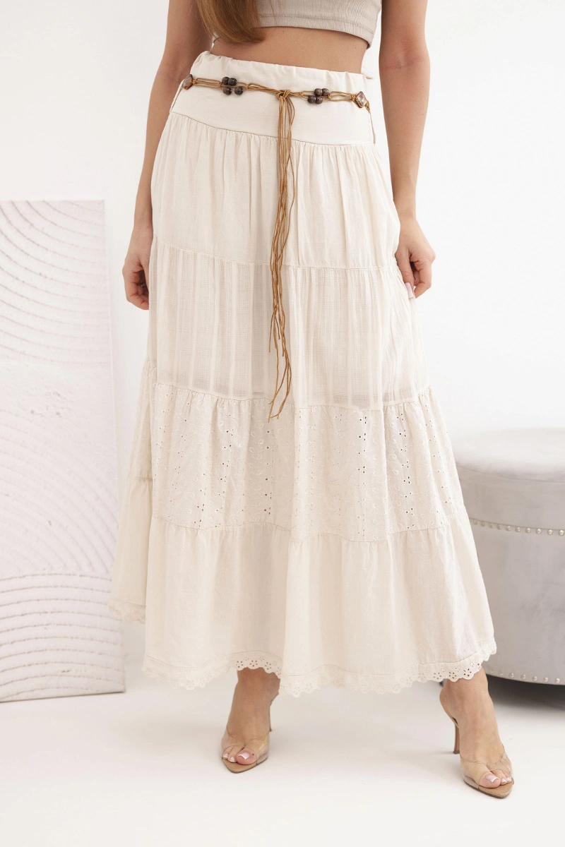 Дамска макси пола с бродиран отвор и еластична талия