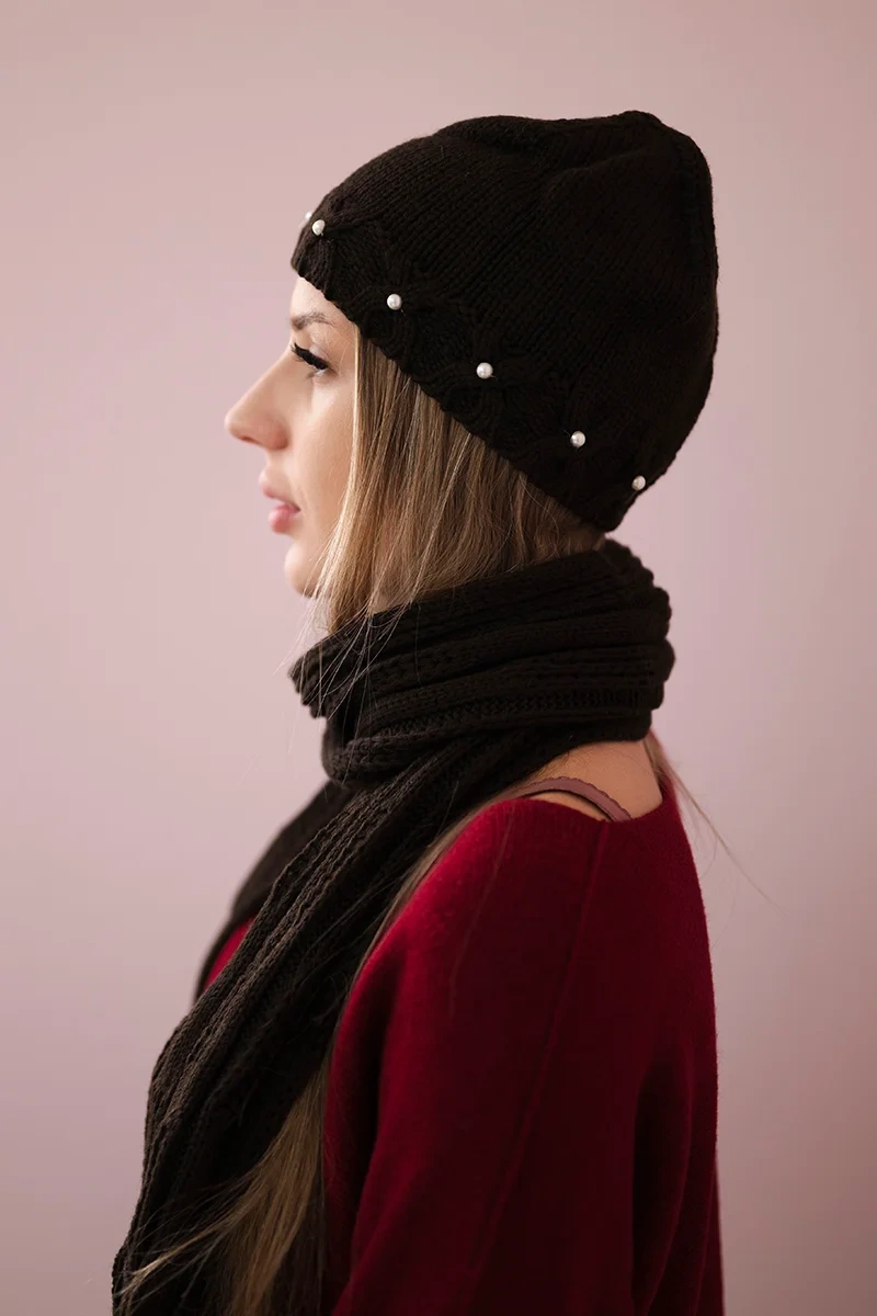 Women&#039;s set with scarf Melania K389 brown