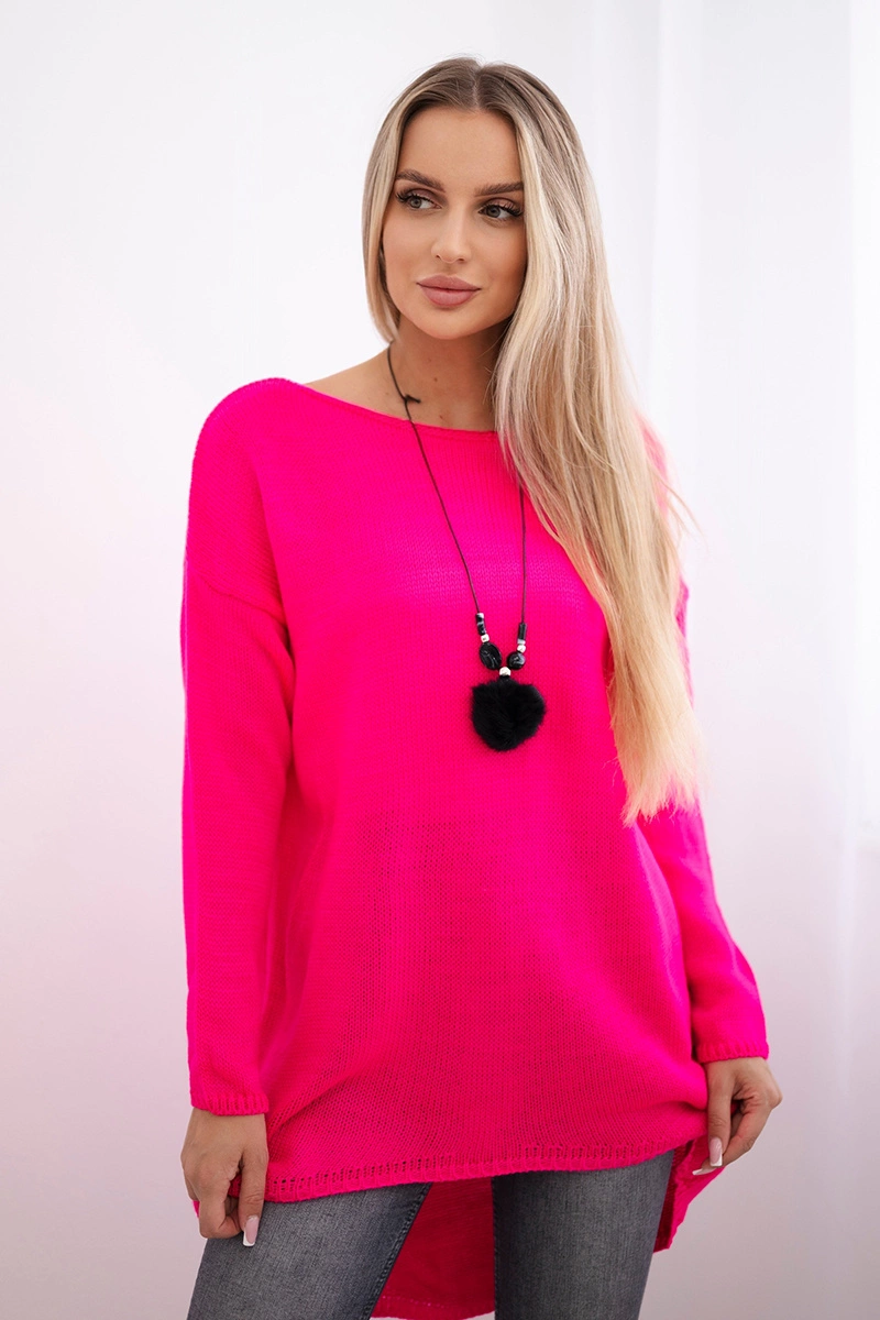 Włoski Sweater with necklace pink neon