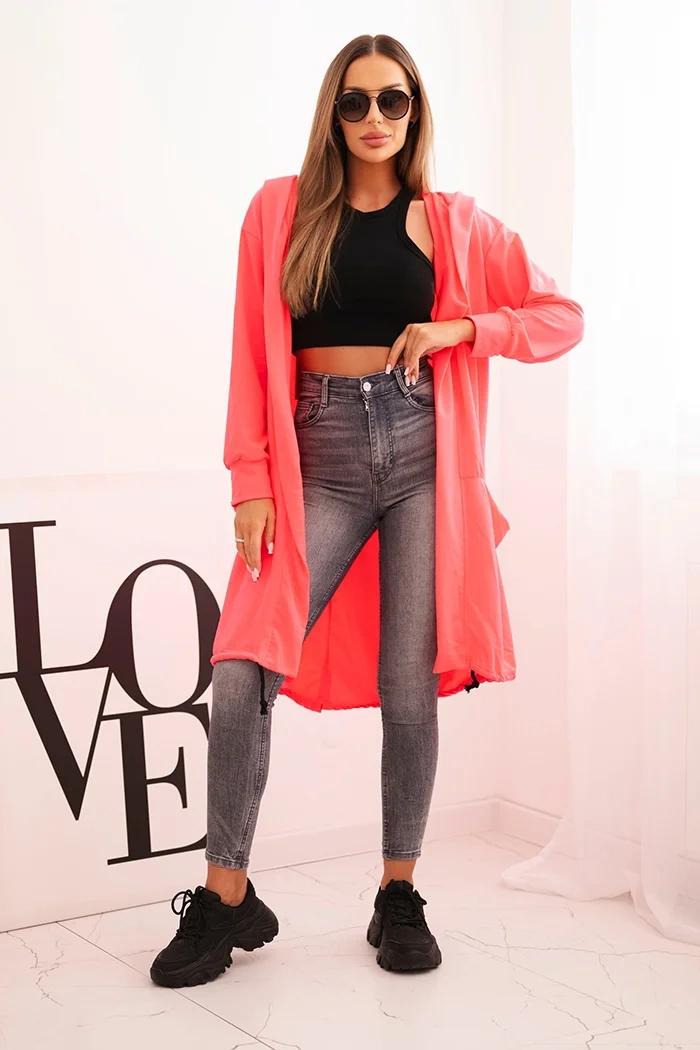 Oversize pink neon cape with hood