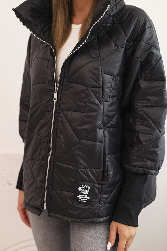 Kesi Włoski Women's quilted jacket with a short cut and a stand-up collar black