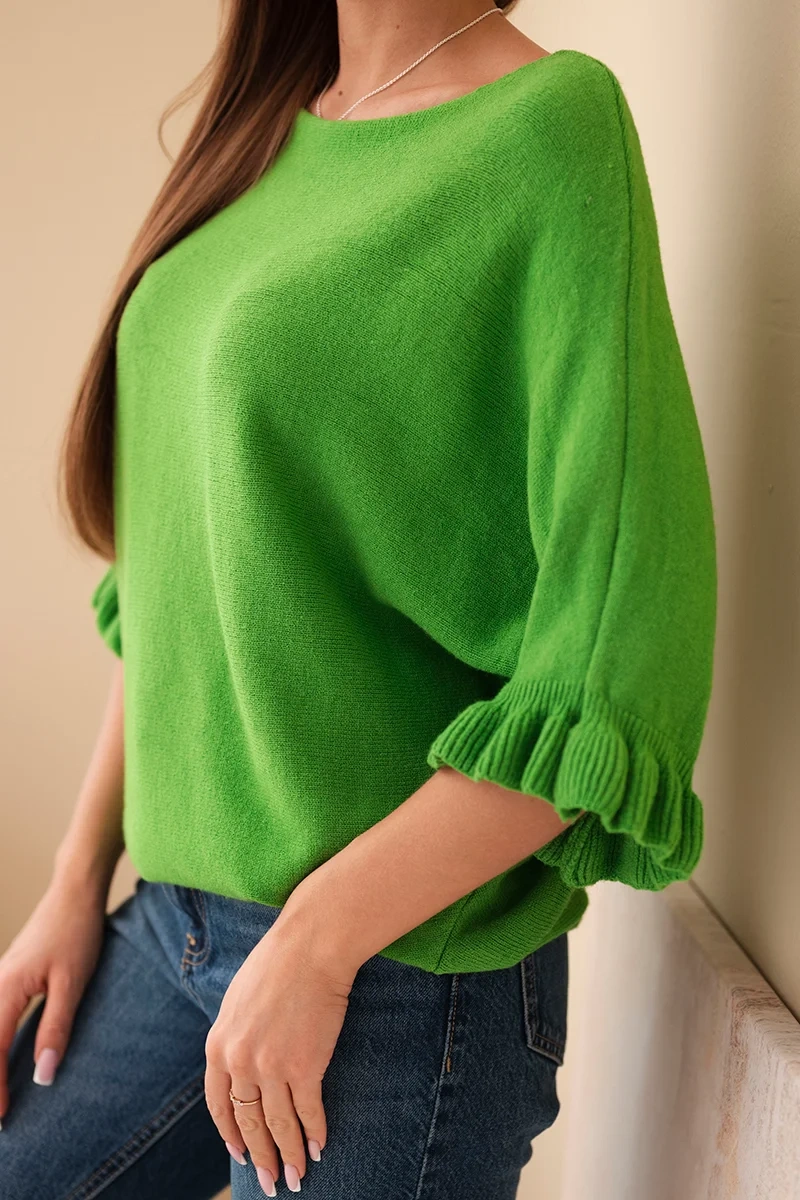 Zelený dámský svetr s netopýřími rukávy