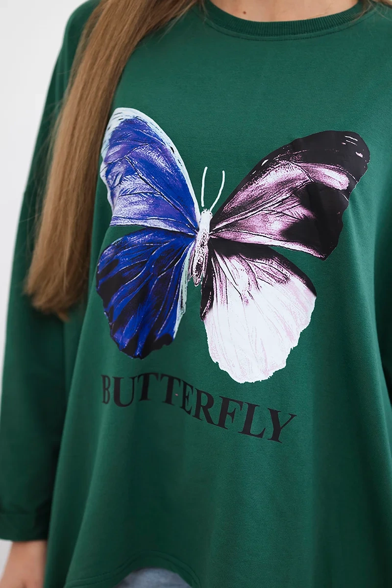 Oversize print blouse dark green