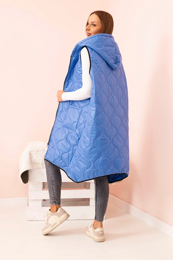 Kesi Włoski Women's quilted Plus Size vest with a hood zipped denim color