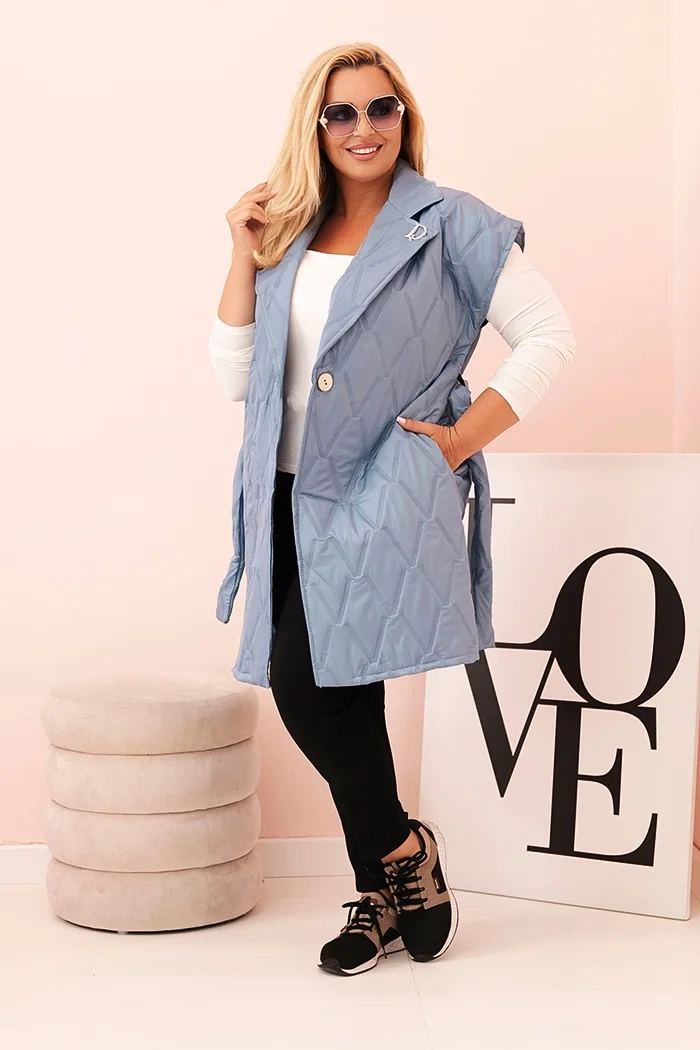 Kesi Włoski Women's Plus Size quilted vest with a belt and collar denim
