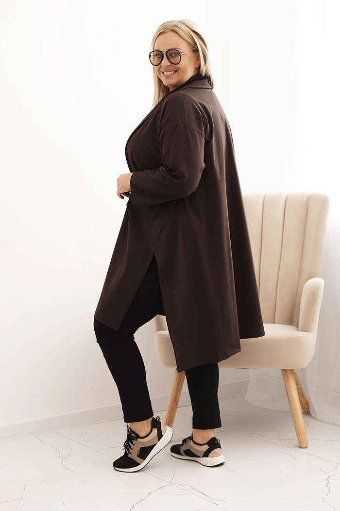 Kesi Włoski Plus Size women's cardigan Punto with cotton buttoned brown