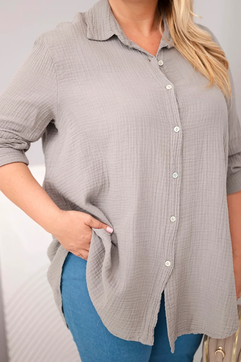 Kesi Włoski Bavlnená mušelínová košeľa Plus Size fango