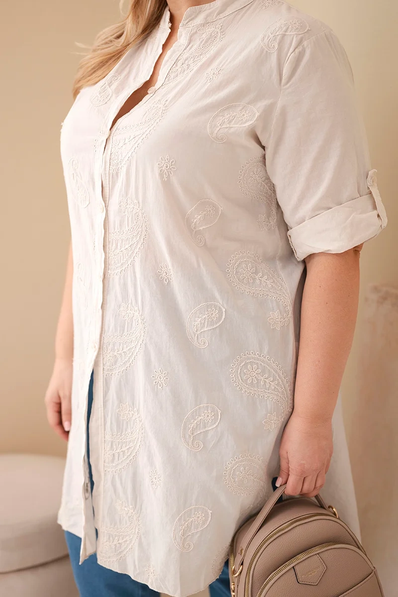 Kesi Włoski Plus Size šaty s výšivkou, béžové