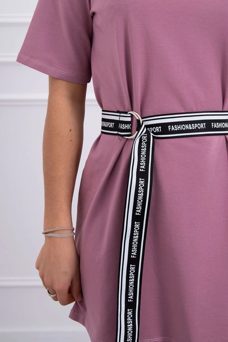 Dress with decorative belt navy pink