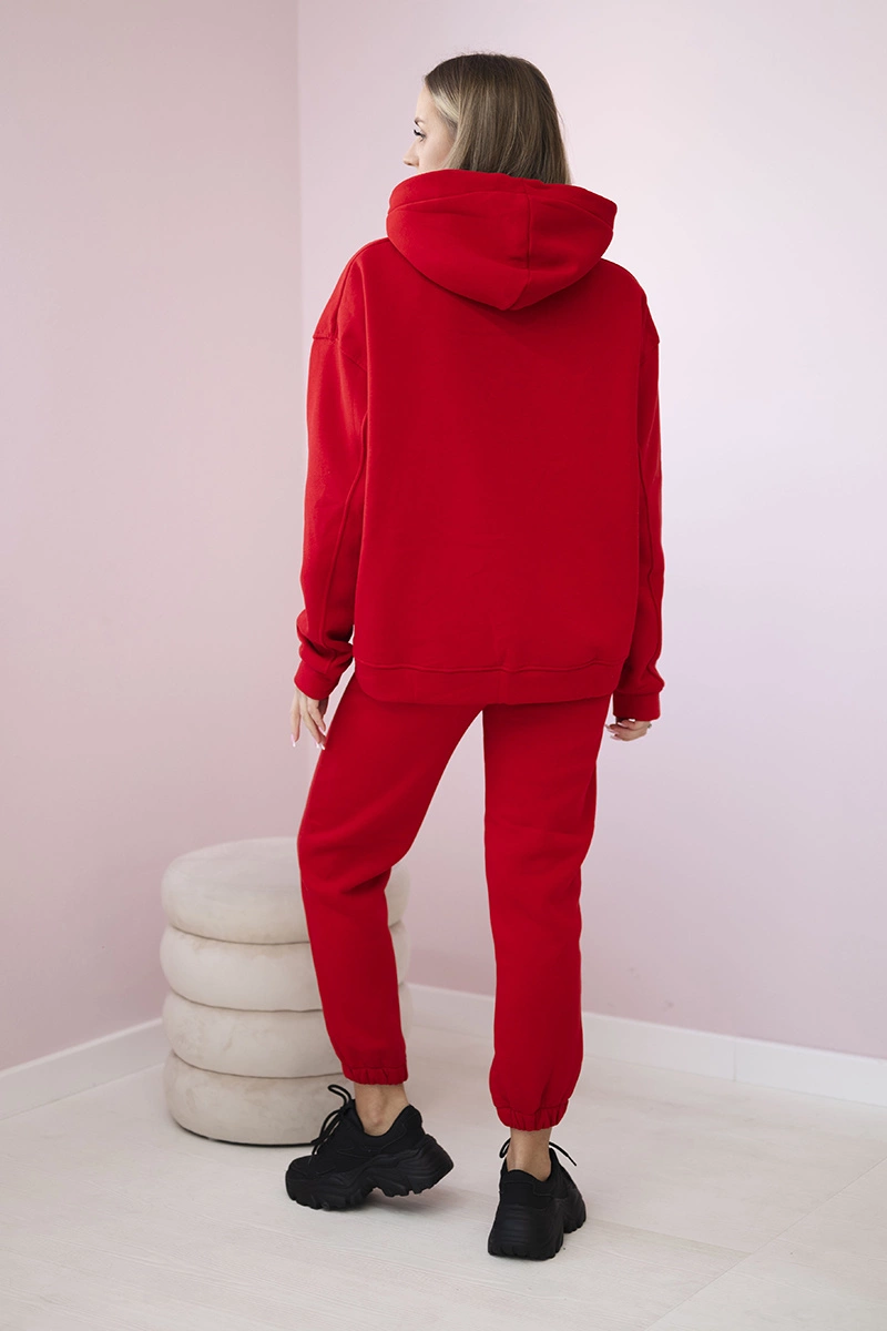 Insulated cotton set, sweatshirt with embroidery + red trousers