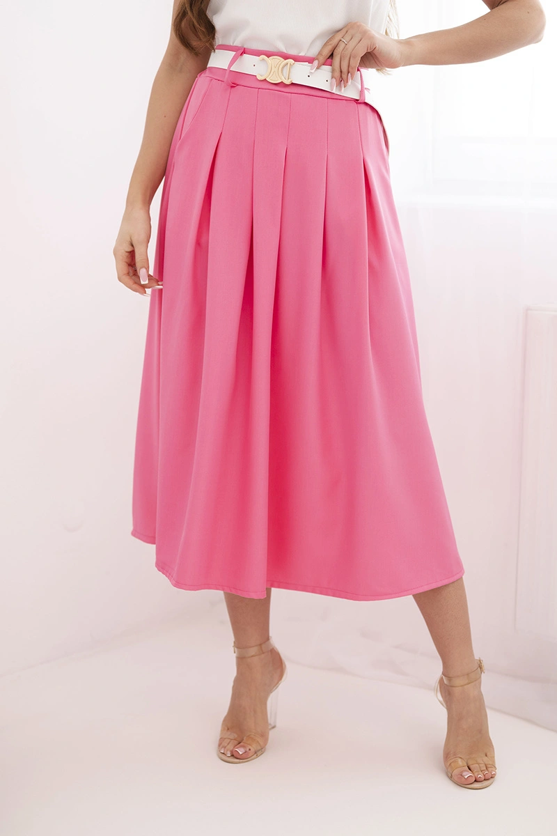 Розова миди пола с плисета и колан