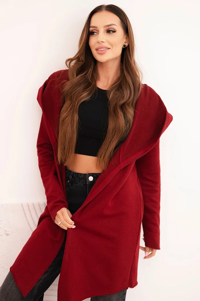 Kesi Women's cotton hoodie with an elongated front burgundy
