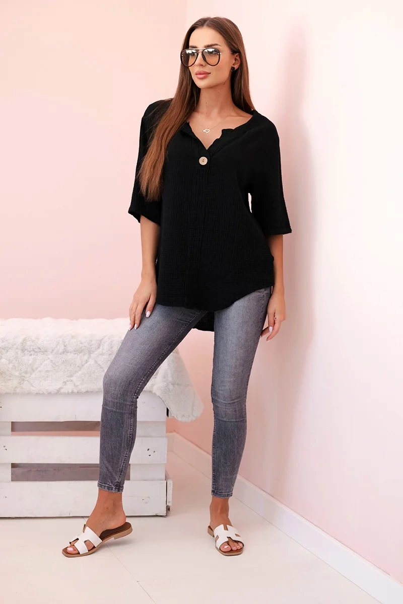 Kesi Włoski Women's muslin shirt with a button black