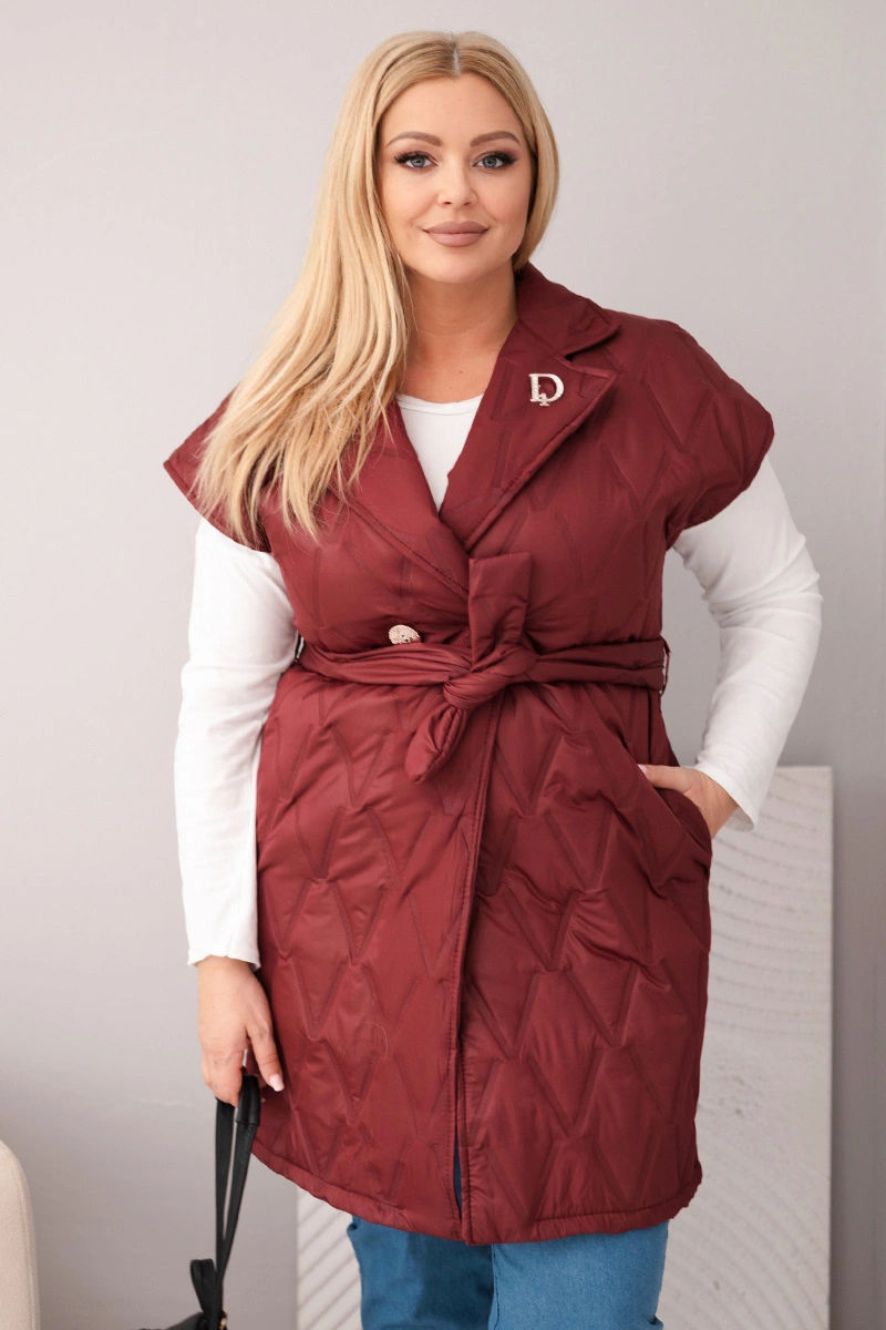 Дамски ватиран елек с колан и яка